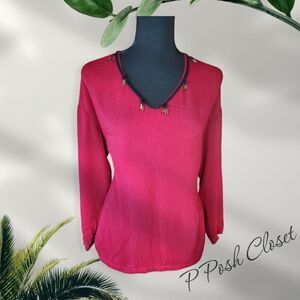 New Small V Neck Blouse Burgundy  | ColorBlock Paris